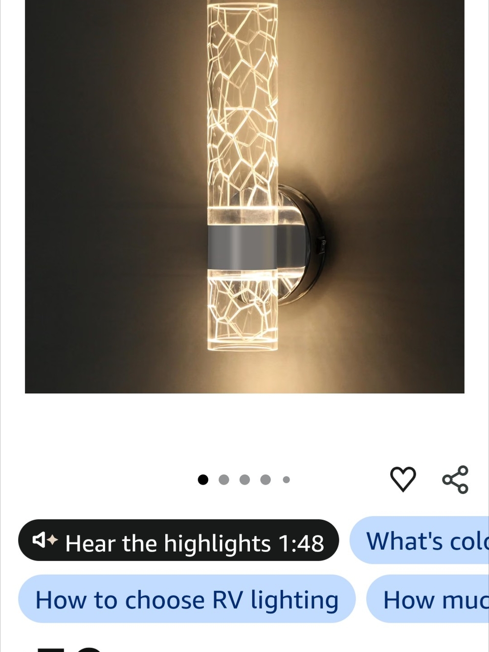 RV Camper Modern Crackle Glass LED Wall Sconce - Warm White - Picture 6 of 6